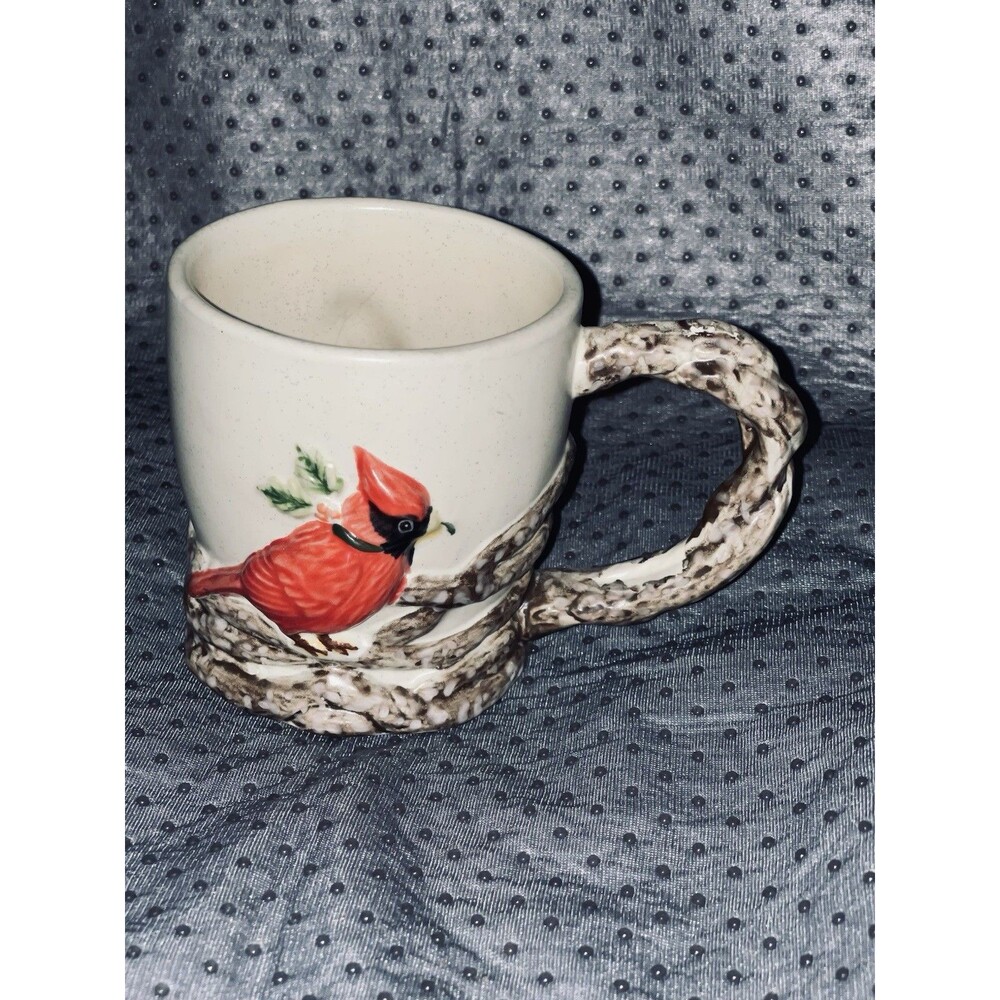 MMW Marketplace Bird 16oz Two Sided Coffee Mug Cardinal & Chickadee